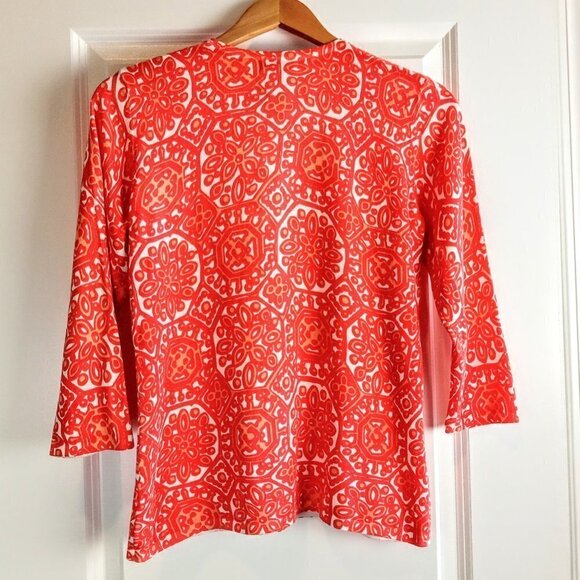 Carole Little Orange White Print Cotton Cardigan - Picture 2 of 5